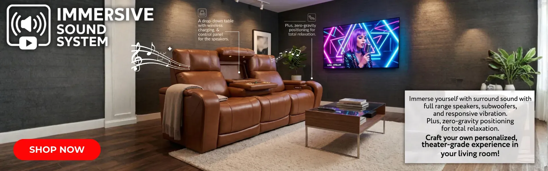 Immerse yourself with surround sound with full range speakers in your furniture!